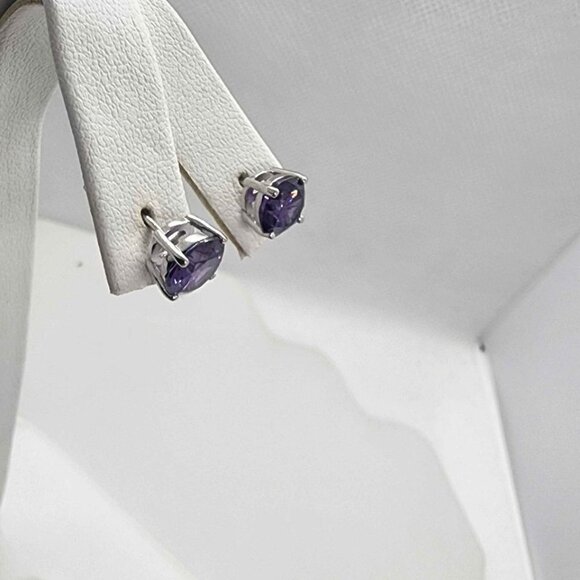 NEW Sterling Silver 925 Purple GemStone Studs - Earrings - Picture 2 of 5